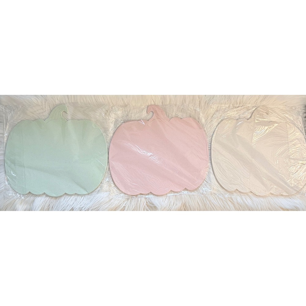NEW Set Of 3 Pumpkin Shaped Organic‎ Wheat Straw Cutting Boards Pastel 11"x12"